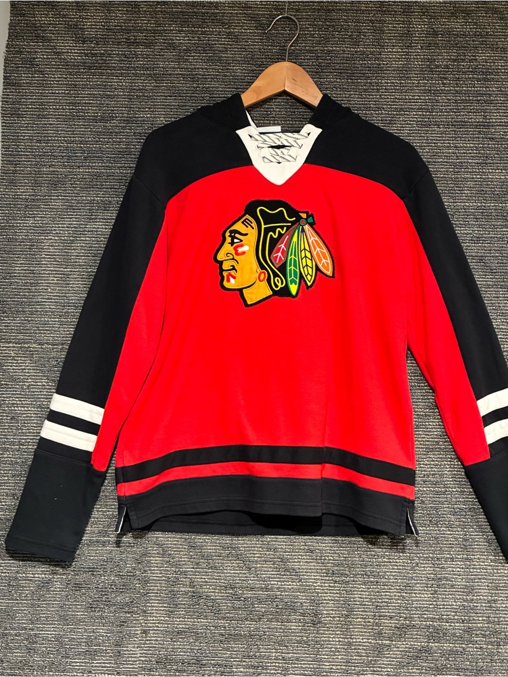 NHL Chicago Blackhawks Red Black Pullover Hockey Sweatshirt